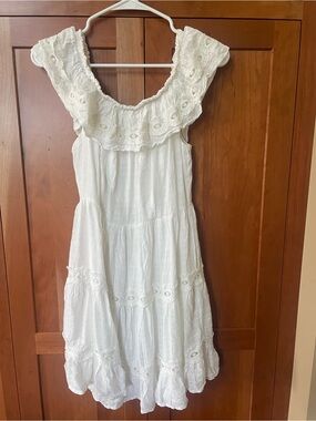 White Eyelet Ruffle Sundress - off the shoulder
